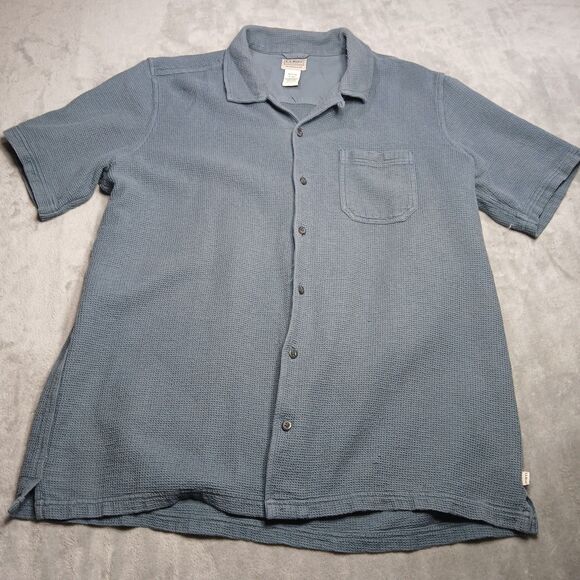 L.L. Bean Other - LL Bean Mens XL Tall Blue Waffle Knit Short Sleeve Shirt Camp Loop Collar Button